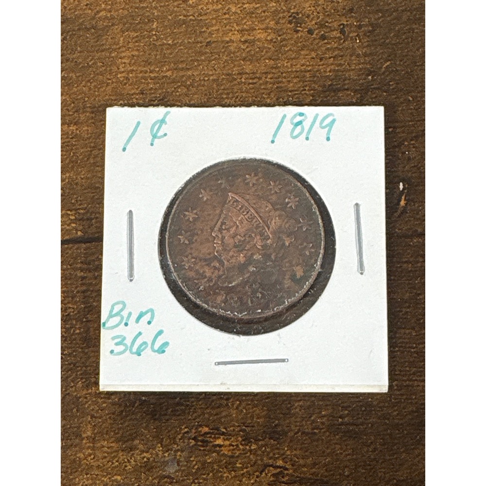 1819 Matron Head Large Cent US Copper Penny Antique Liberty Coin Bin 366